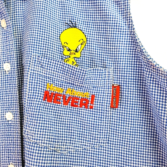 Vtg 90's Tweety Bird "How About Never" Gingham Top - Picture 3 of 8